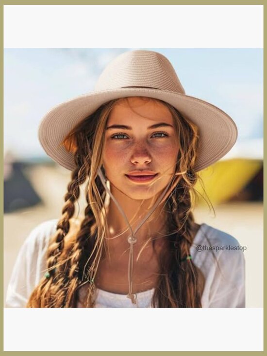 Paper Straw Fedora Sun Hat with UPF 50+ and Adjustable Chin Strap main image 7